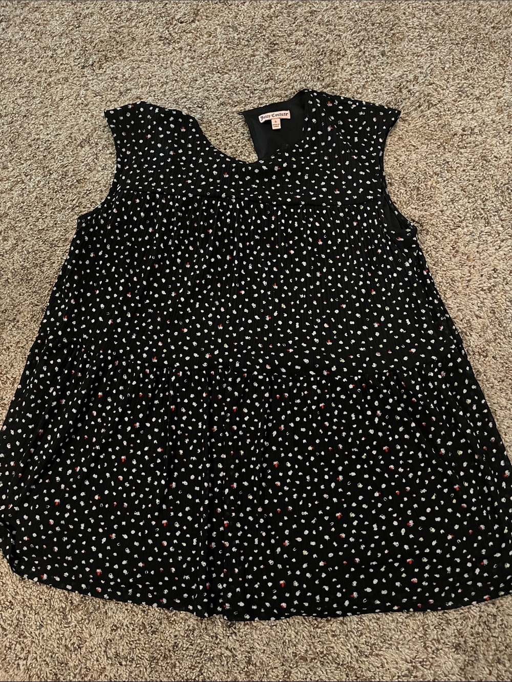Juicy Couture Black Tank Top with White and Red Dot Floral Print